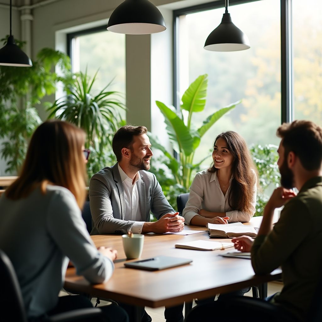 Equipa da EnerVerde reunida no escritório sustentável