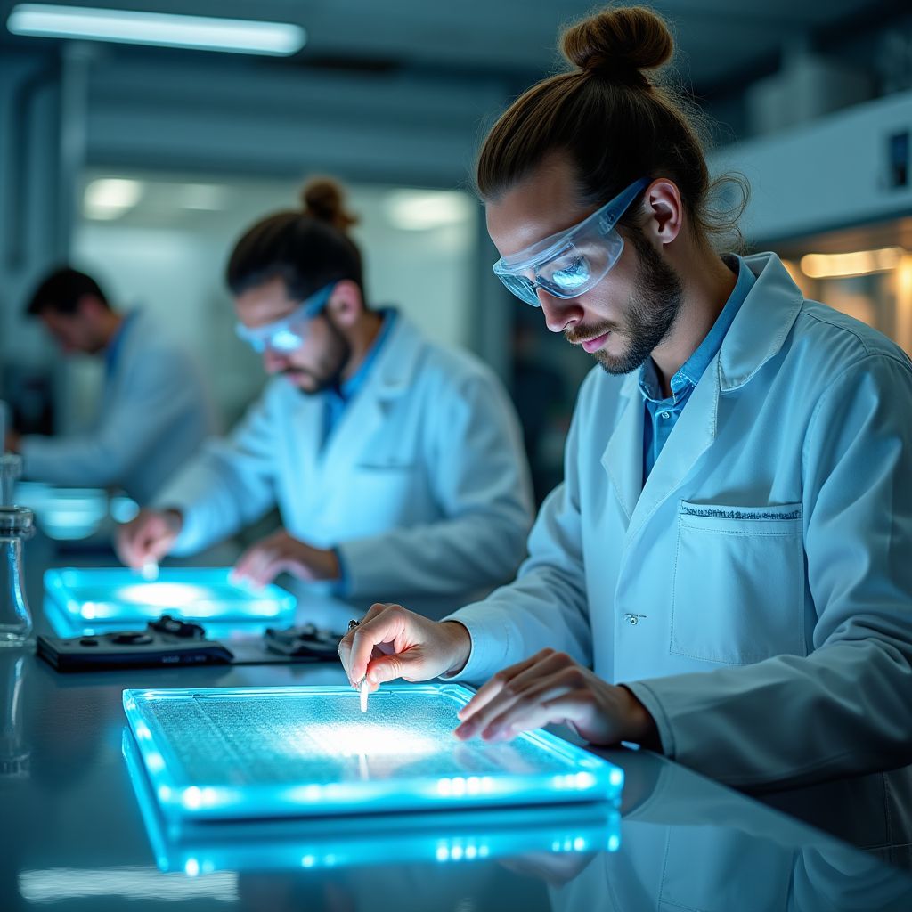 Engenheiros trabalhando no desenvolvimento de novas tecnologias energéticas