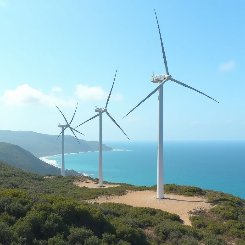 Turbinas eólicas em parque eólico costeiro